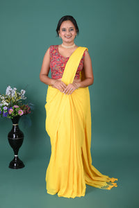 Bright Sunshine Yellow Solid Saree with Tassel Pallu – Everyday Ethnic Wear