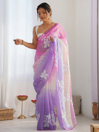Pink & Lavender Gold Crush Silk Embroidered Saree with Scalloped Border & Roto Banglori Silk Blouse