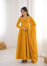 Mustard Yellow Georgette Flared Anarkali Gown with Dupatta Set