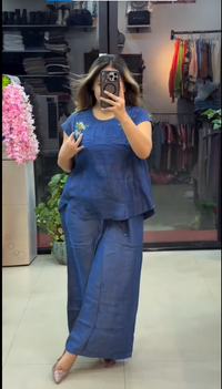 Women’s Blue Linen Co-Ord Set | Relaxed Fit Two Piece Set