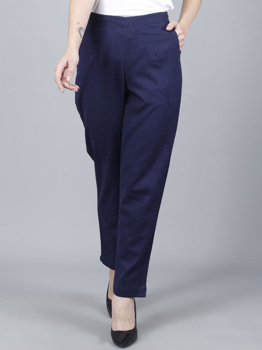 Blue Women Comfort Pleated Trousers