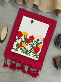 RED Handloom Cotton Saree with Embroidered Blouse Piece