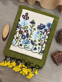 Mehndi Handloom Cotton Saree with Embroidered Blouse Piece