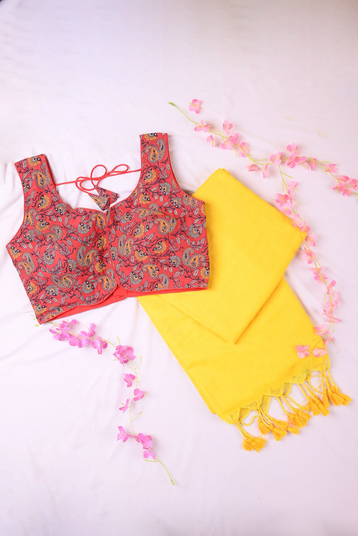 Bright Sunshine Yellow Solid Saree with Tassel Pallu – Everyday Ethnic Wear