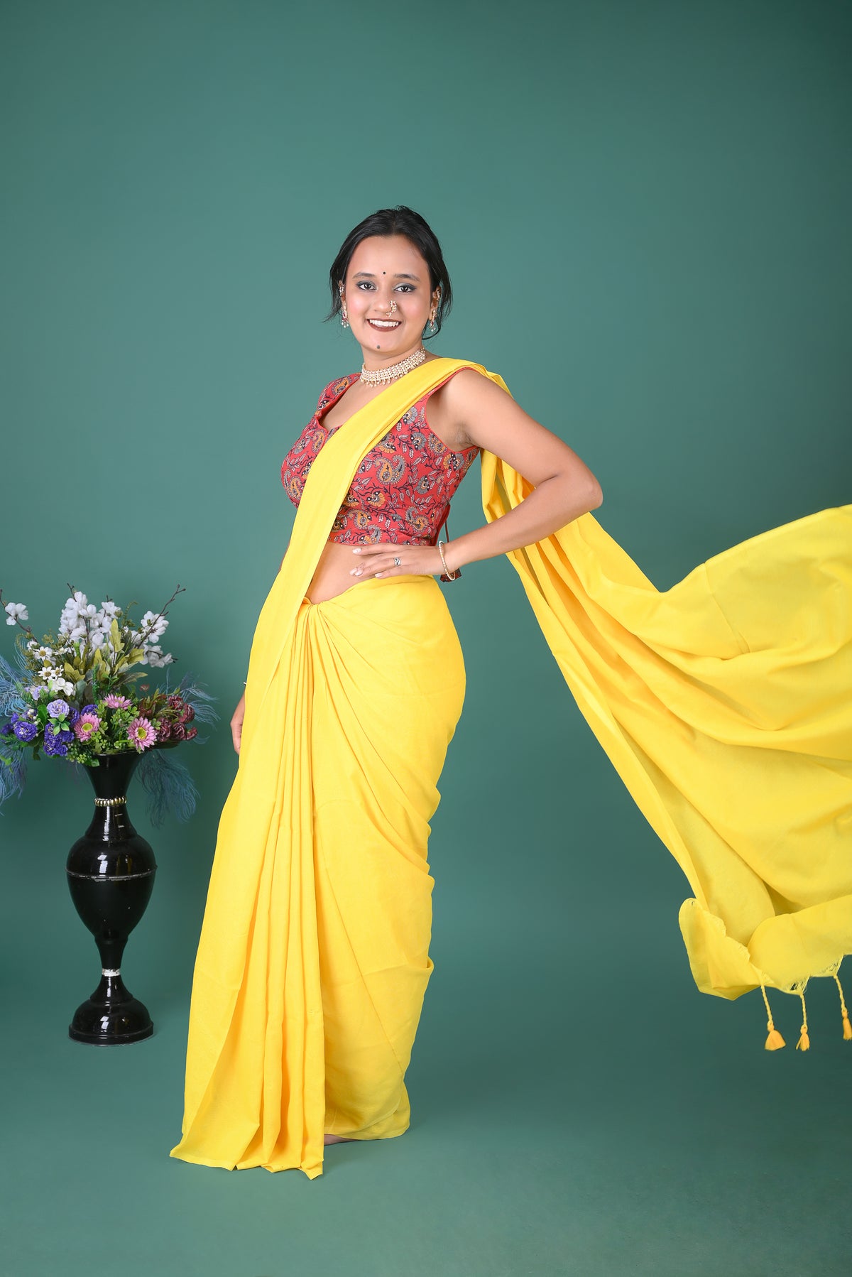 Bright Sunshine Yellow Solid Saree with Tassel Pallu – Everyday Ethnic Wear
