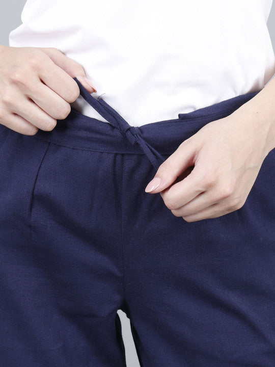 Blue Women Comfort Pleated Trousers