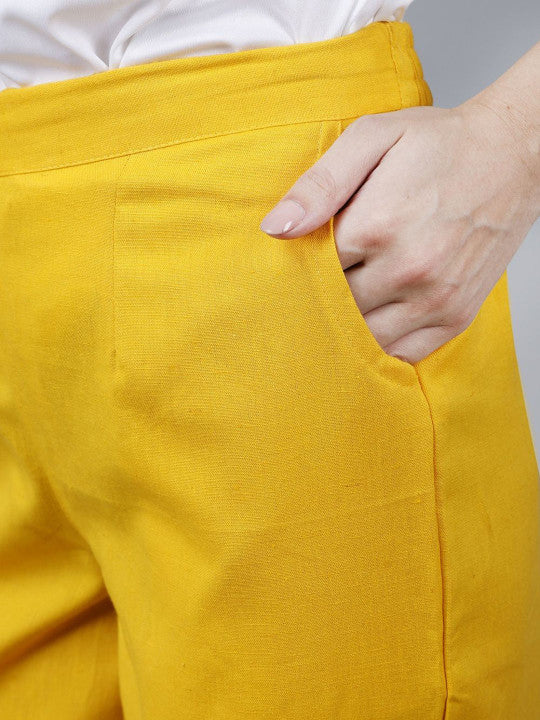 Mustard Yellow Women Comfort Pleated Trousers