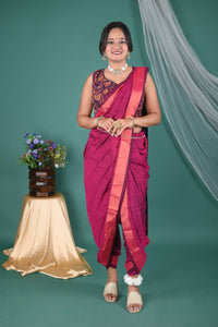 Magenta Pink Mul Mul  Cotton Saree with Designer Printed Blouse