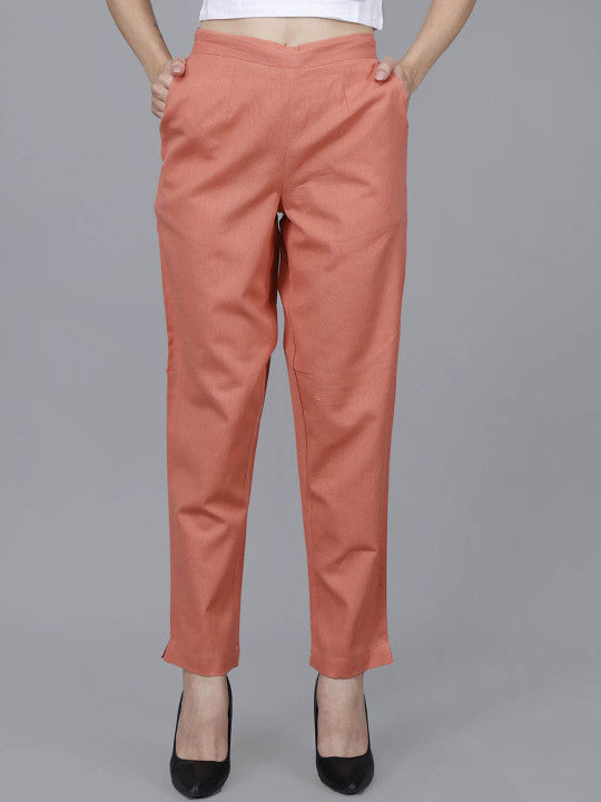 Coral peach  Women Comfort Pleated Trousers