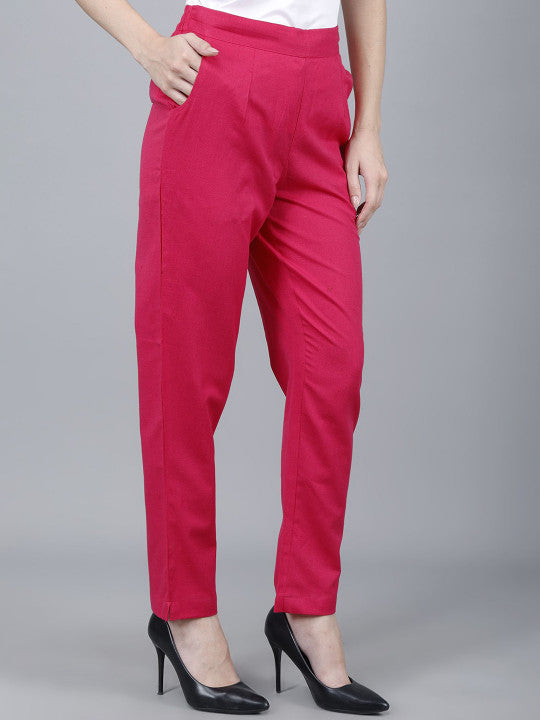 Ruby Pink Women Comfort Pleated Trousers