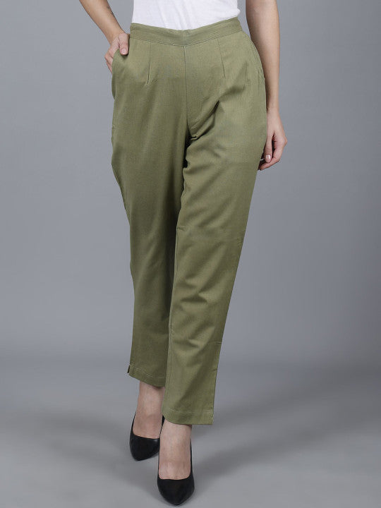 Olive Sage Women Comfort Pleated Trousers