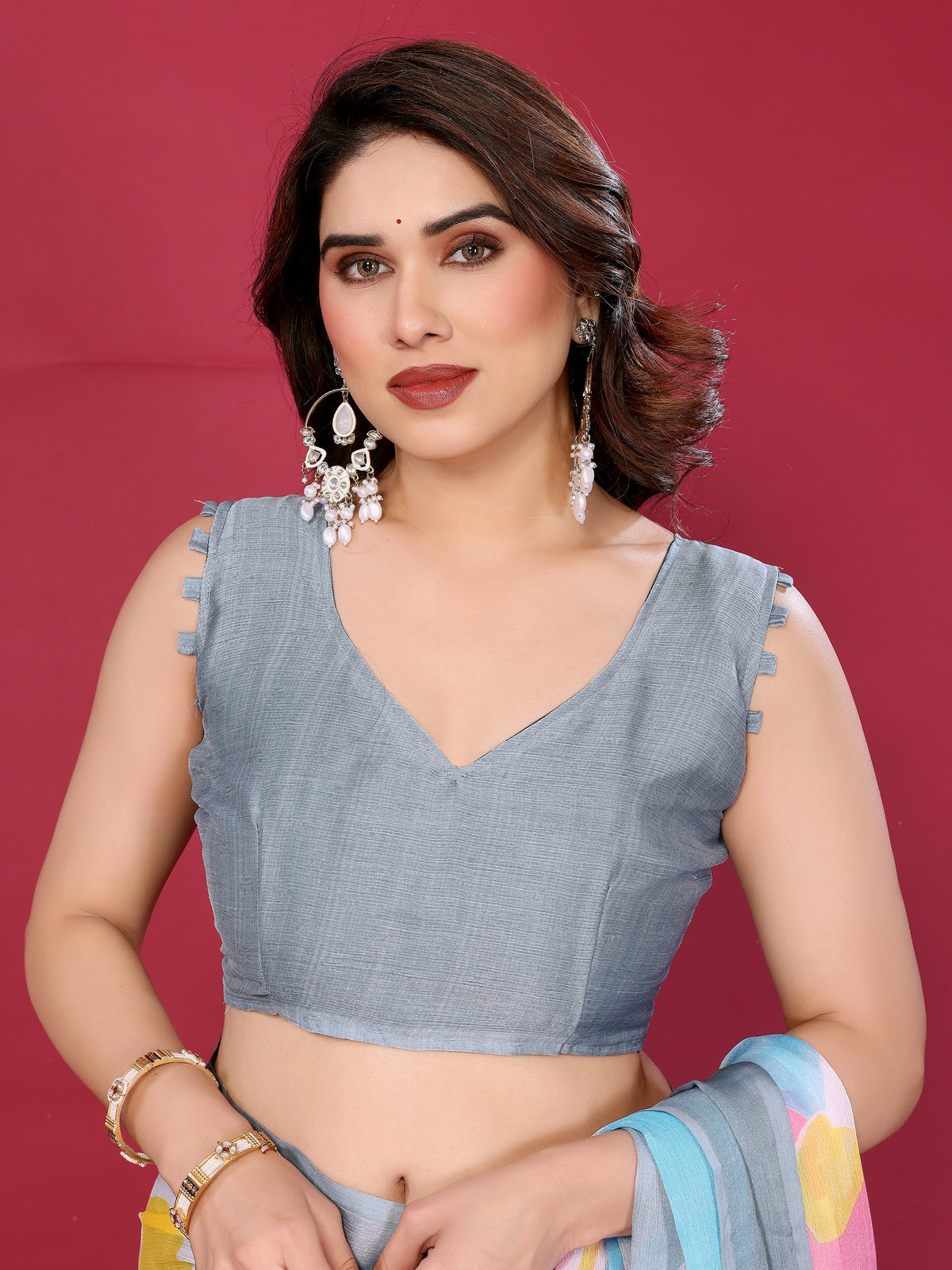 Grey & Pastel Multicolour Printed Moss Chiffon Silk Saree