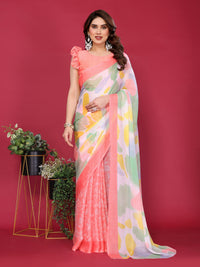Peach & Pastel Multicolour Printed Moss Chiffon Silk Saree