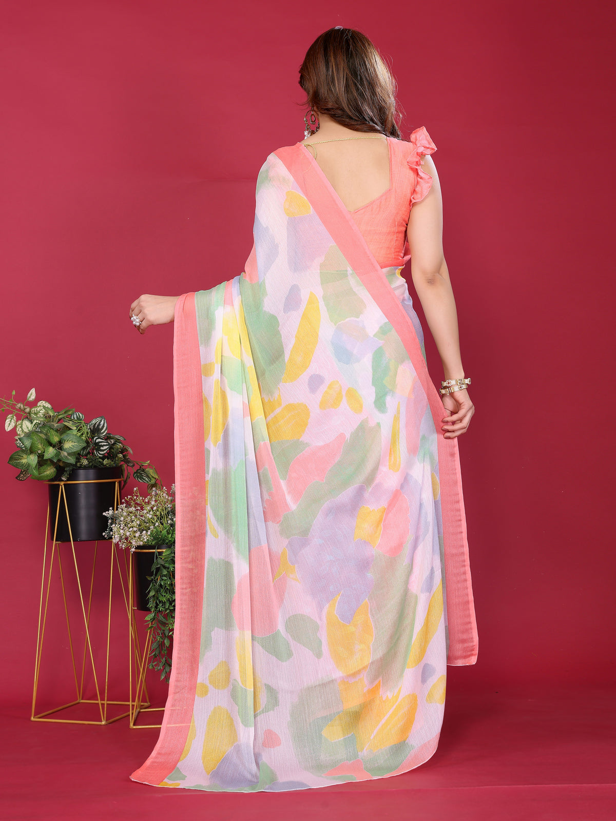 Peach & Pastel Multicolour Printed Moss Chiffon Silk Saree