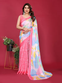 Pink & Pastel Multicolour Printed Moss Chiffon Silk Saree