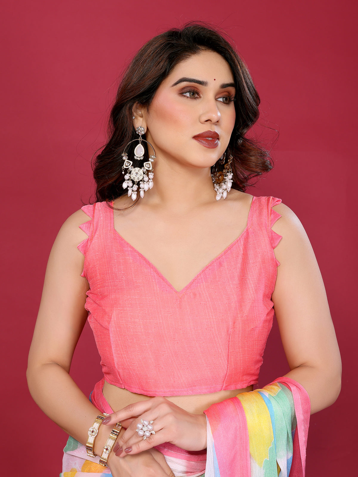 Pink & Pastel Multicolour Printed Moss Chiffon Silk Saree