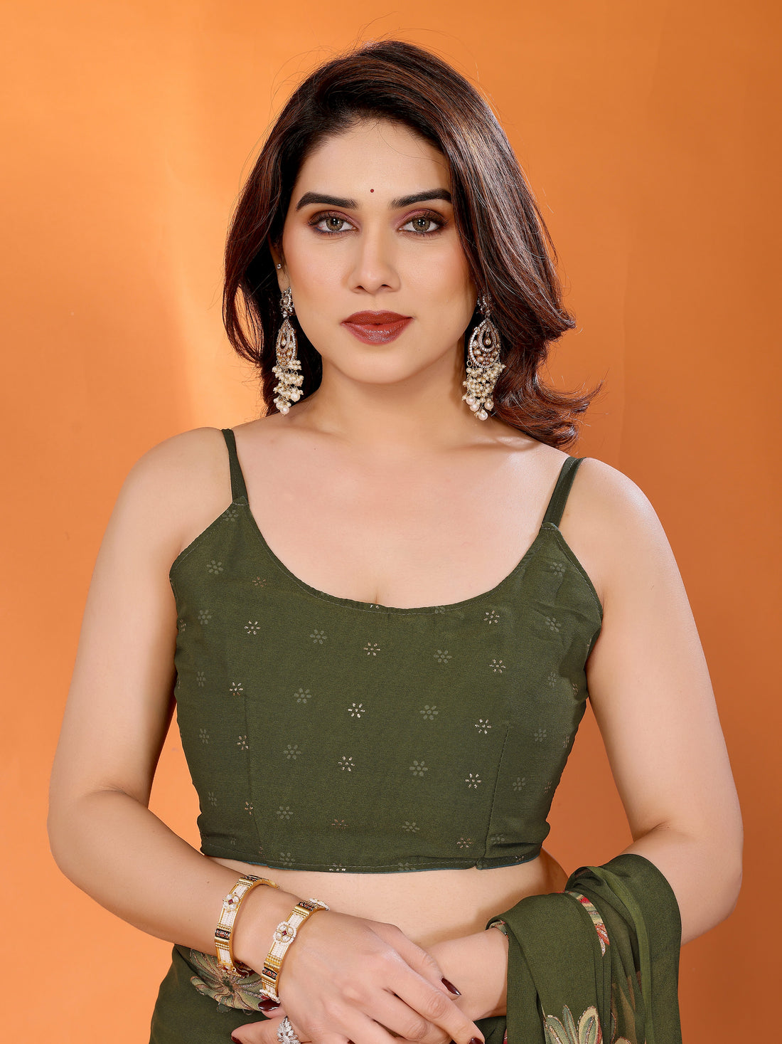 Mehendi Green Dull Moss Silk Floral Printed Saree with Zari Work & Tassel Pallu