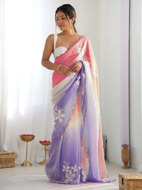 Peach & Lavender Gold Crush Silk Embroidered Saree with Roto Banglori Silk Blouse