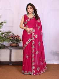 Rani Pink Heavy Star Georgette Silk Saree with Sequin Embroidery & Embroidered Blouse