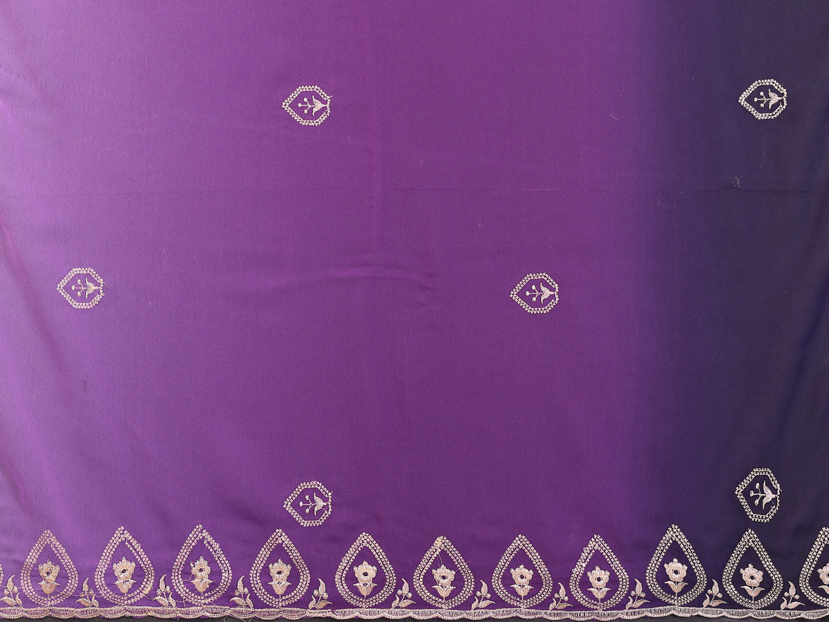 Purple Heavy Georgette Silk Embroidered Saree with Dark Purple Contrast Panel & Embroidered Blouse