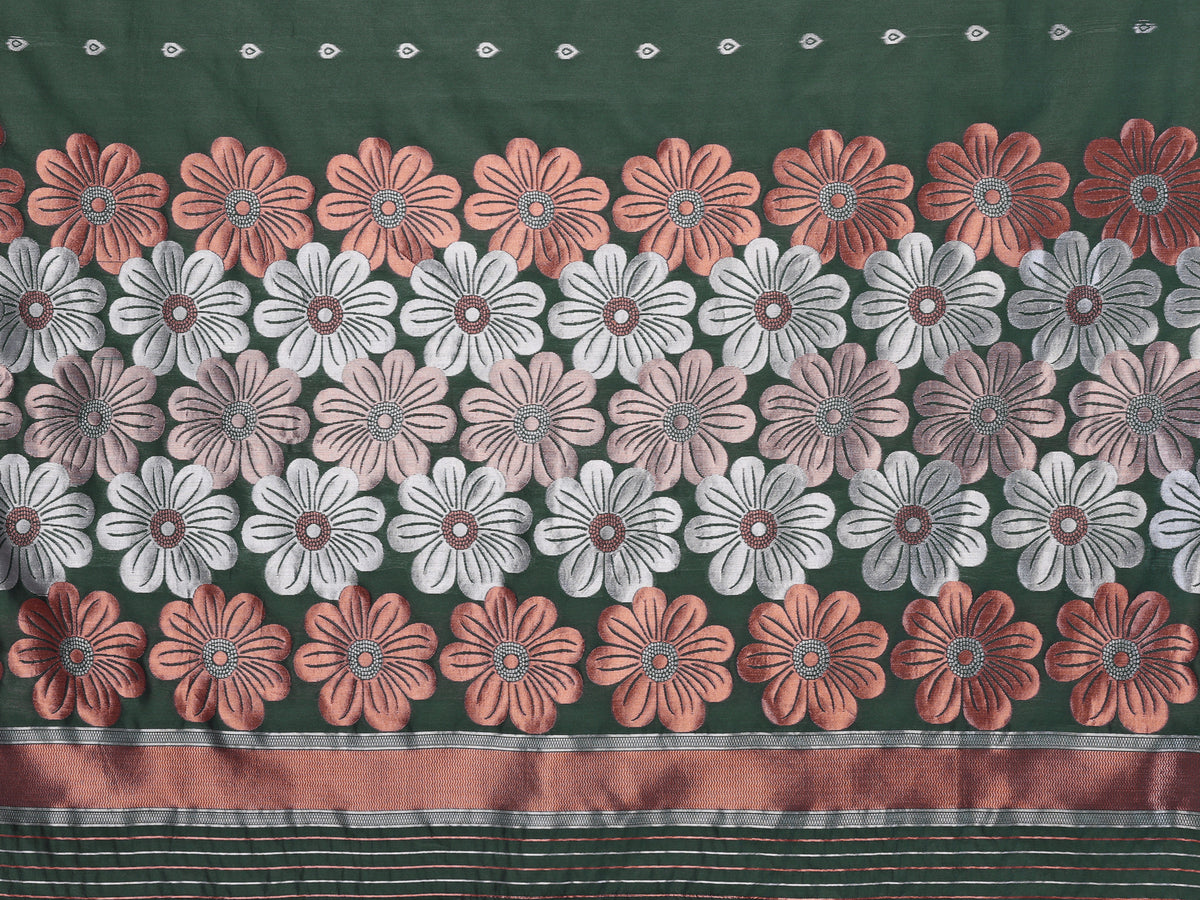 Green Banarasi Silk Floral Weaving Saree with Woven Border & Unstitched Blouse