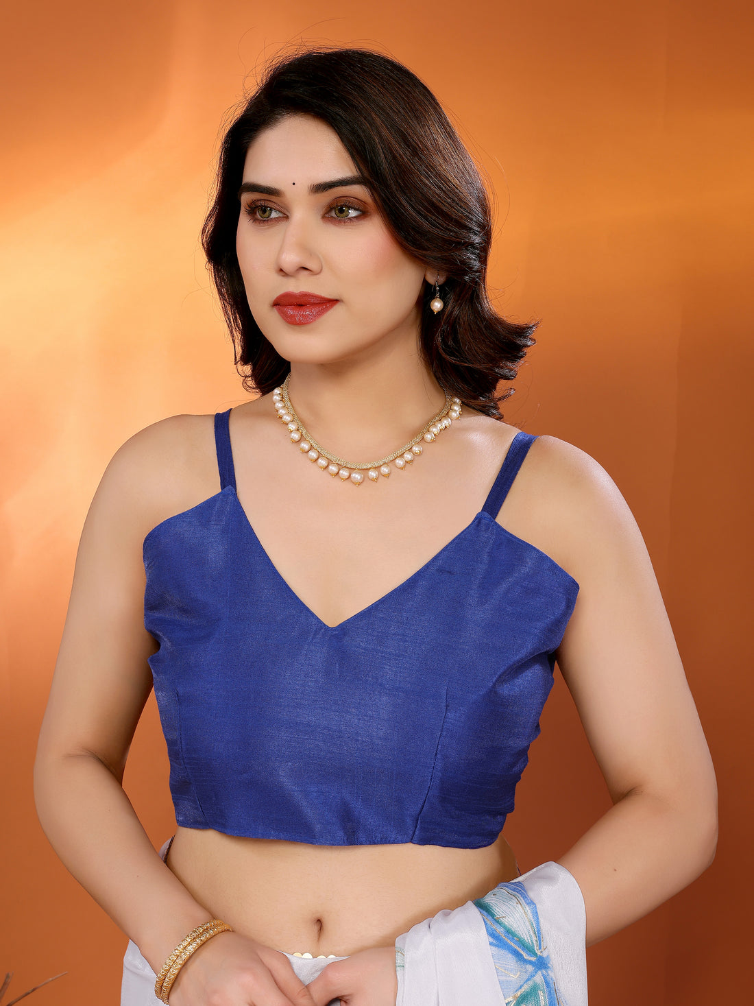 White & Blue Chinon Chiffon Silk Floral Printed Saree with Foil Work & Heavy Lace Border