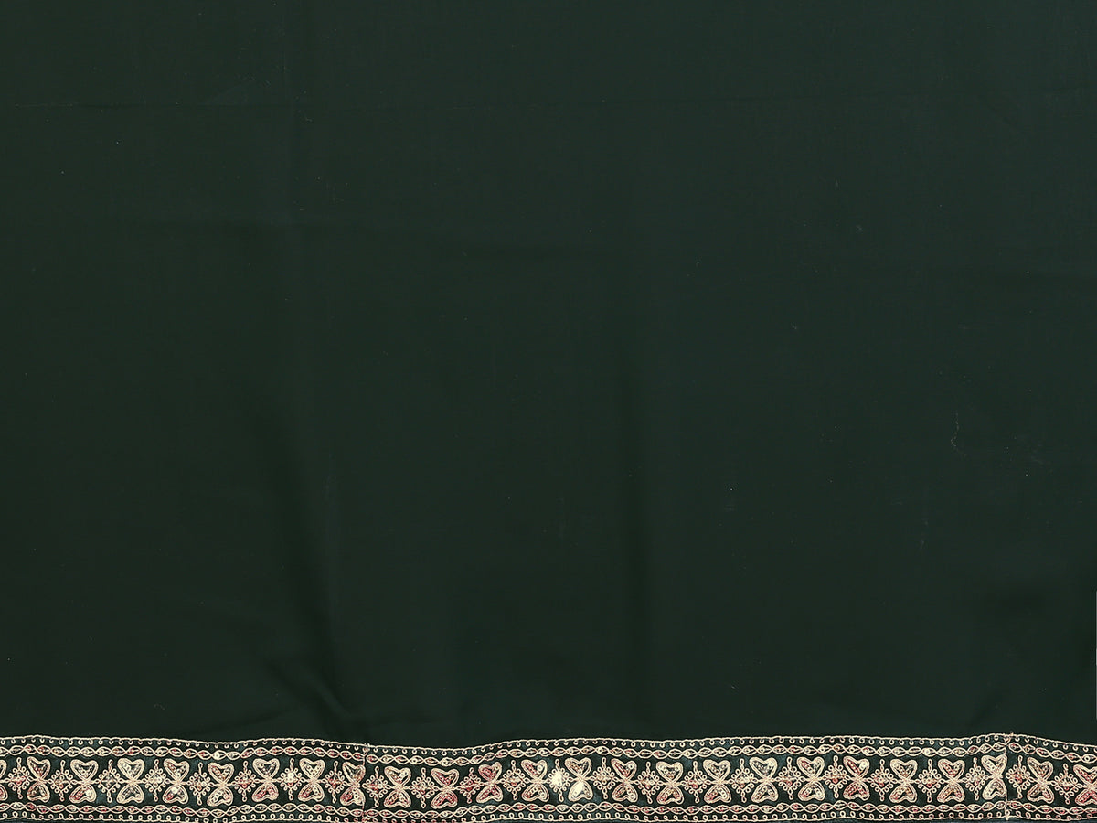 Green Satin Chiffon Georgette Silk Saree with Rich Embroidery Lace Border & Unstitched Blouse