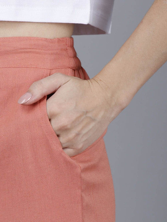 Coral peach  Women Comfort Pleated Trousers