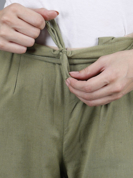 Olive Sage Women Comfort Pleated Trousers