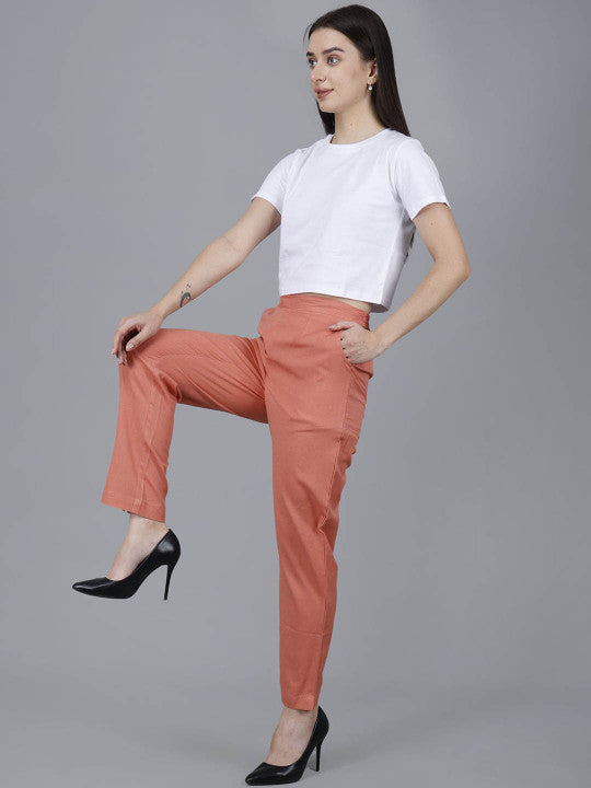 Coral peach  Women Comfort Pleated Trousers