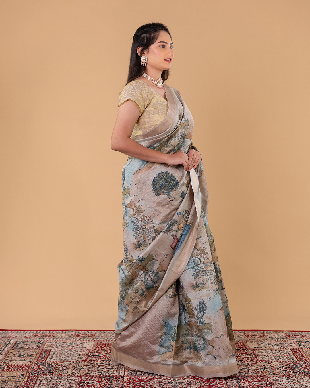 Heritage Print Saree with Artistic Motifs & Subtle Border