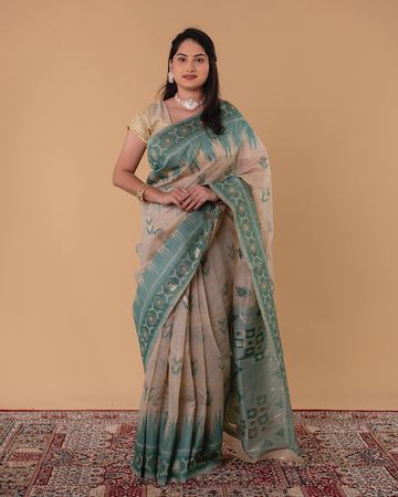 Handloom Style Printed Saree with Traditional Border