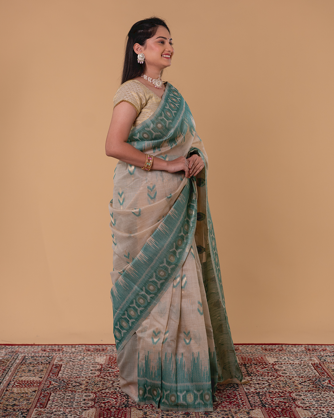 Handloom Style Printed Saree with Traditional Border