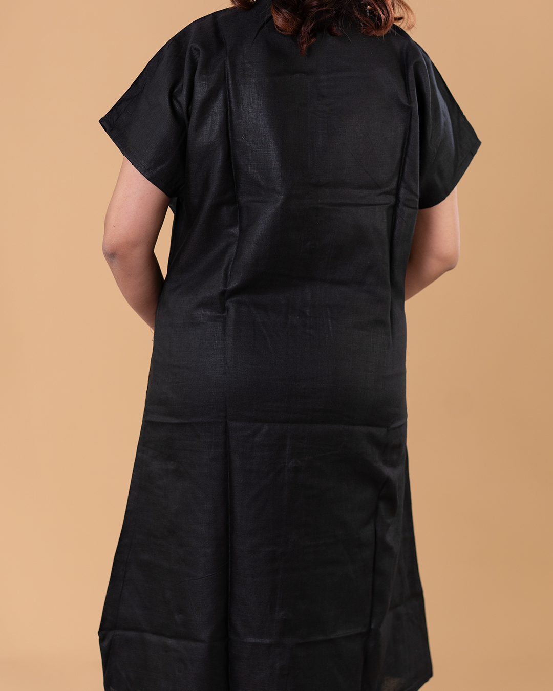 Classic Black Solid Button-Down Kurti Set with Straight Pants