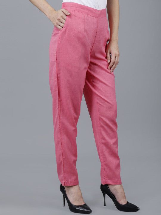 Blossom Pink Women Comfort Pleated Trousers