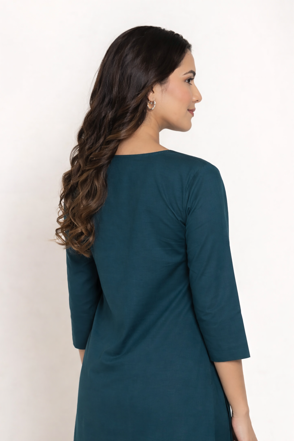 Deep Teal Cotton Kurti – Casual & Office Wear