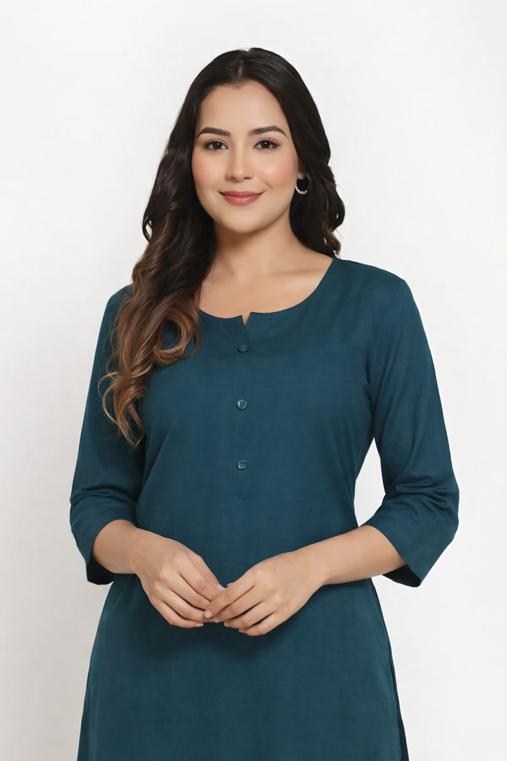 Deep Teal Cotton Kurti – Casual & Office Wear