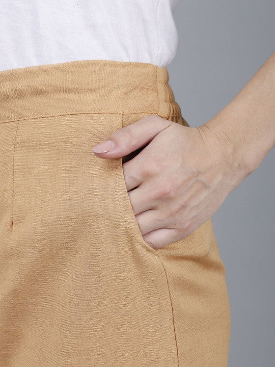 Desert Tan Women Comfort Pleated Trousers