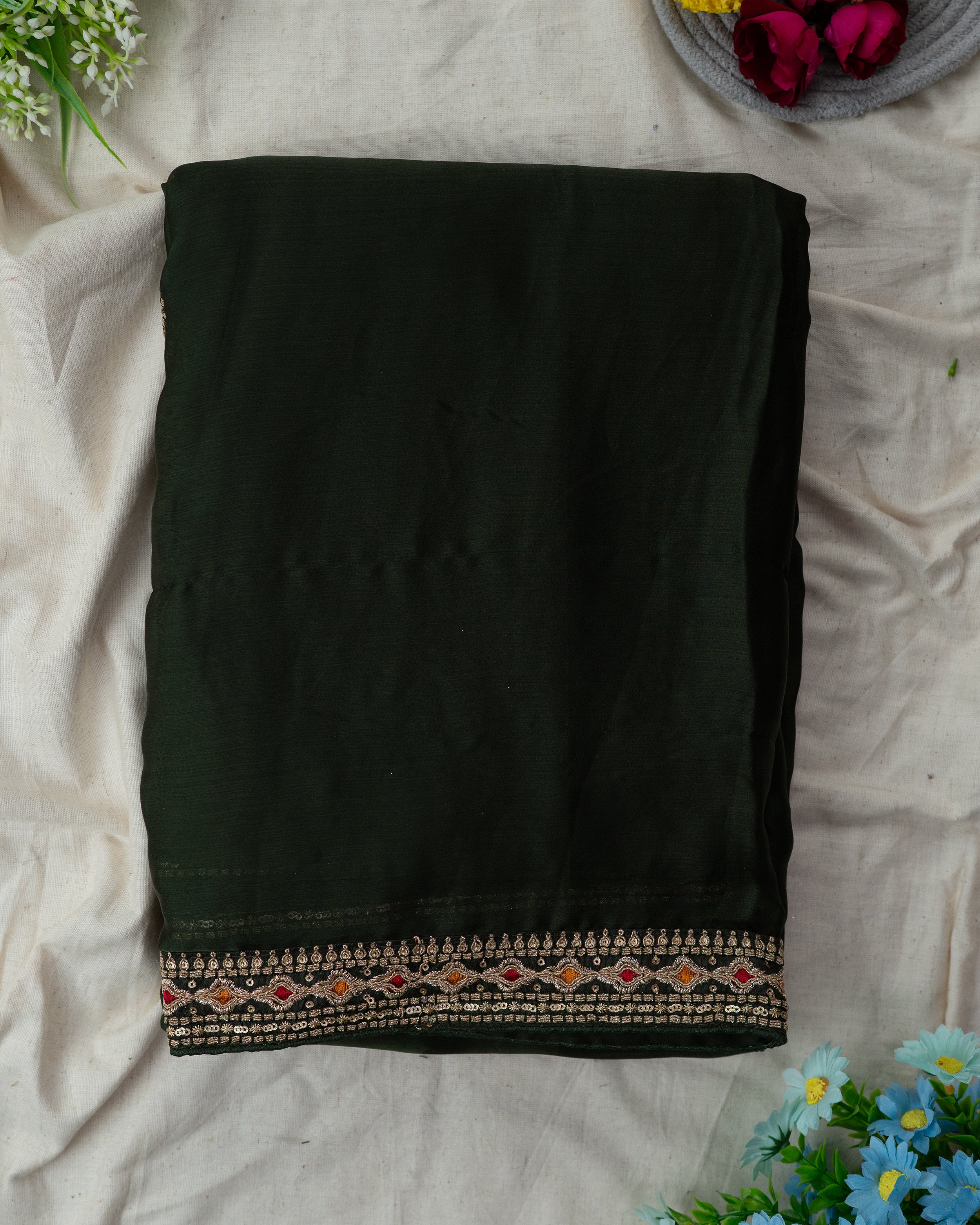 Elegant Border Work Saree with Matching Embroidered Blouse