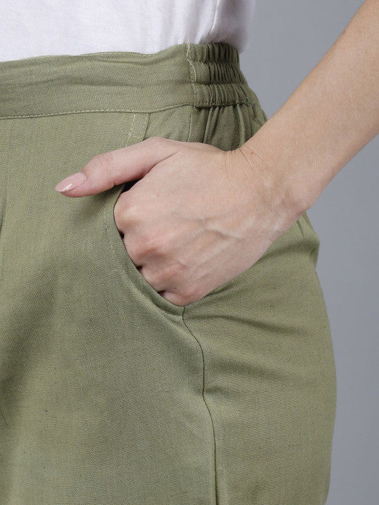 Olive Sage Women Comfort Pleated Trousers