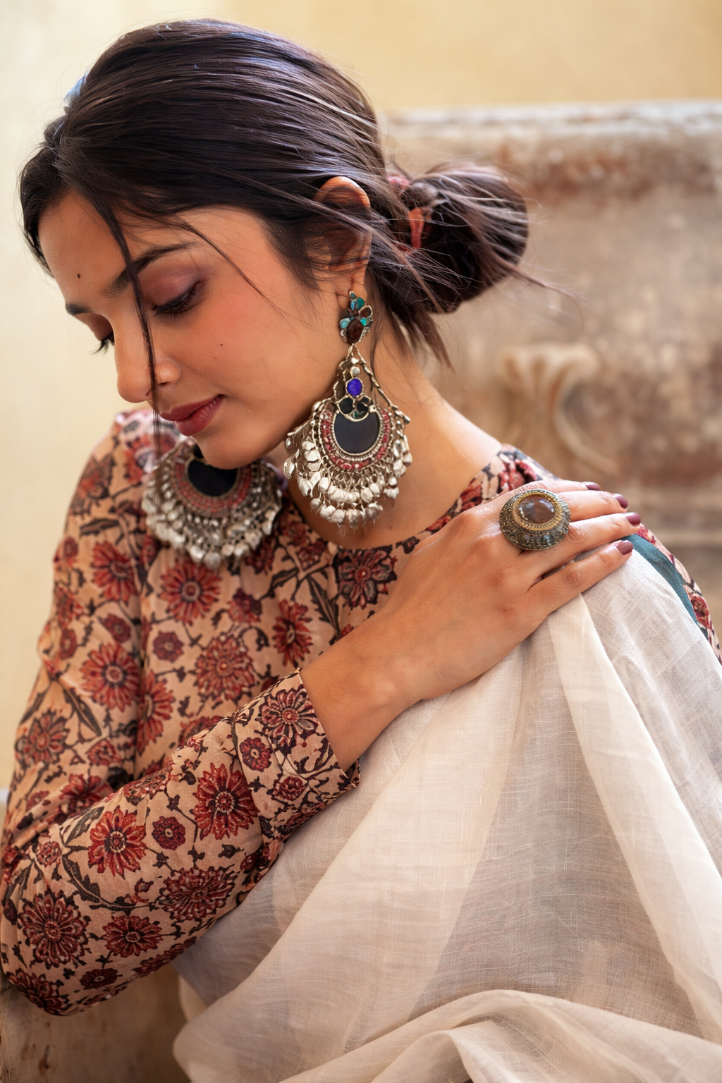 Elegant Off-White Linen Cotton Saree with Multicolor Polka Dot Print