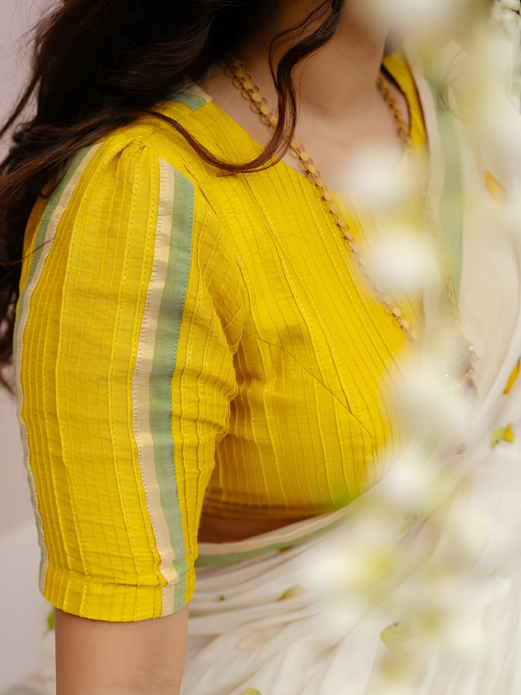 Elegant Off-White Linen Cotton Saree with Parrot Motif & Pastel Green Border