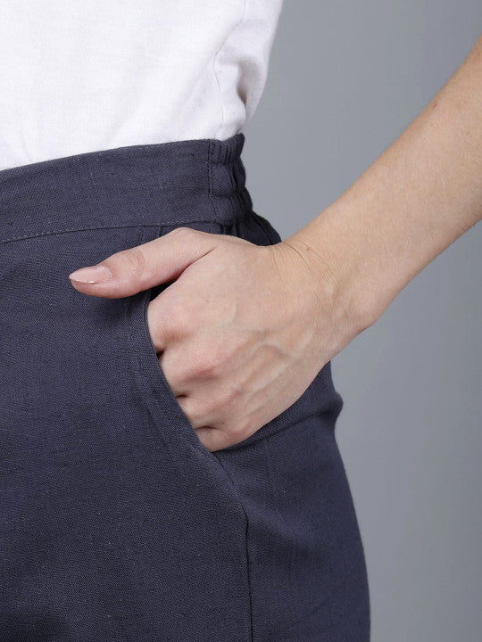 Charcoal Mist Grey Women Comfort Pleated Trousers