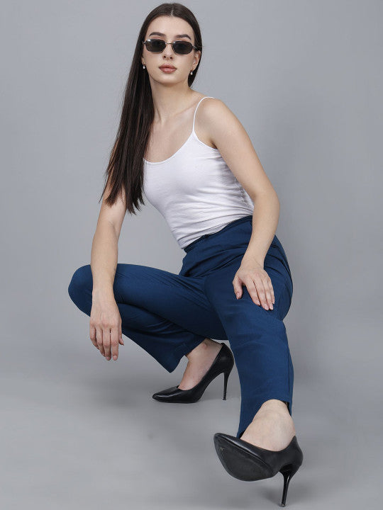 Navy Blue Women Comfort Pleated Trousers