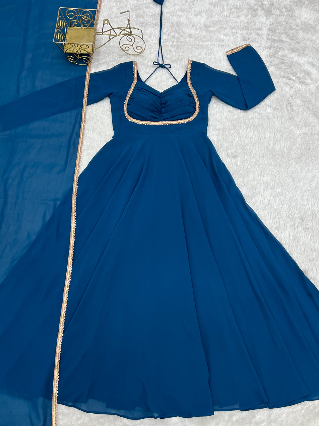 Premium Teal Blue Georgette Flared Anarkali Gown with Dupatta Set