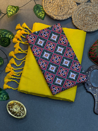Bright Yellow Saree with Multicolour Patola-Inspired Printed Blouse Piece