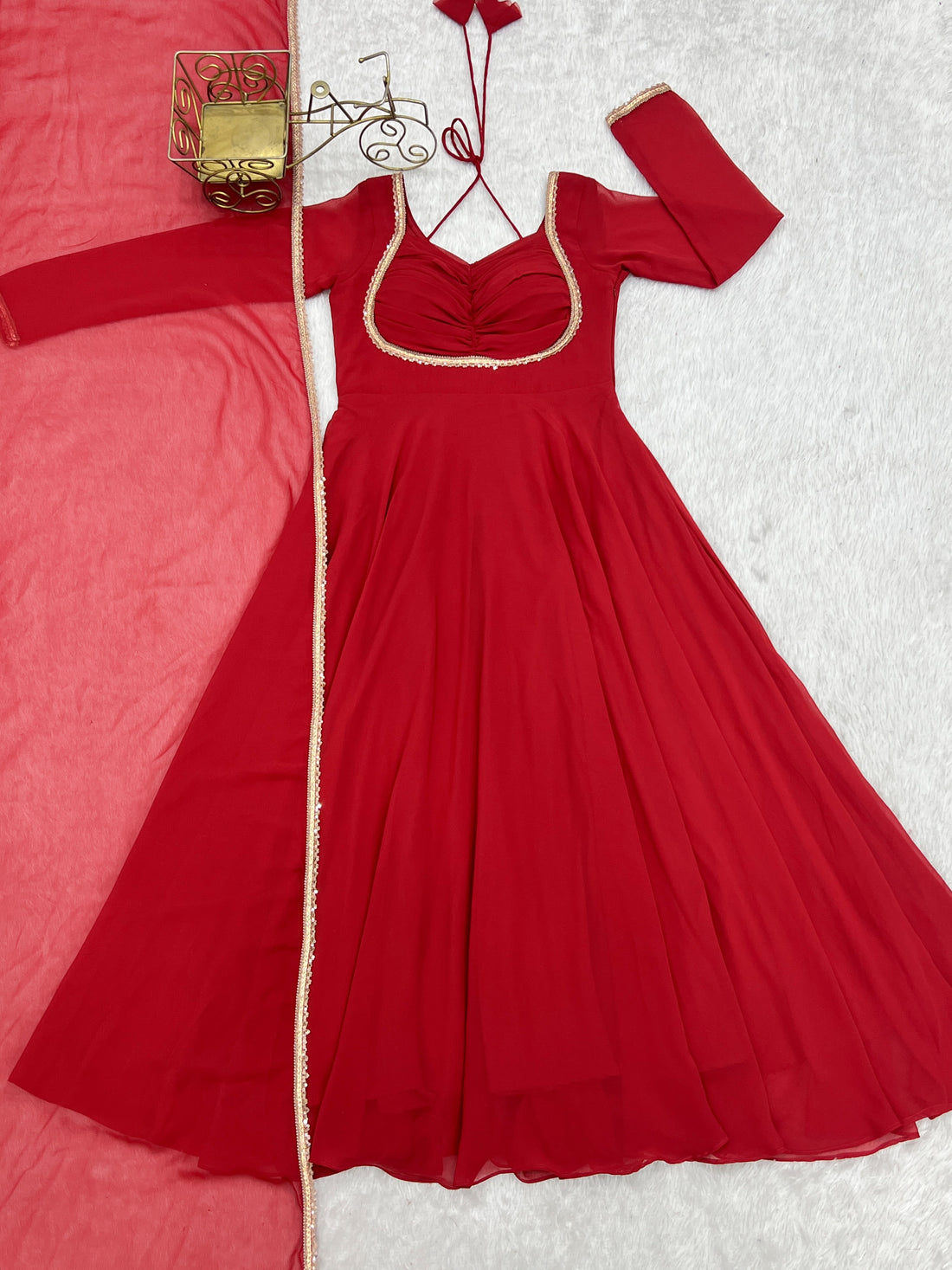 Red Georgette Flared Anarkali Gown with Dupatta Set
