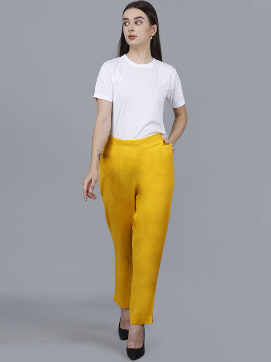 Mustard Yellow Women Comfort Pleated Trousers