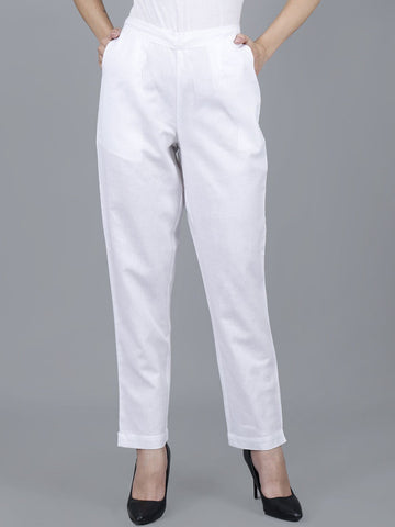 Pure White Women Comfort Pleated Trousers