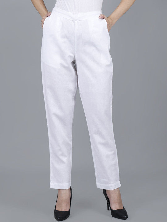 Pure White Women Comfort Pleated Trousers